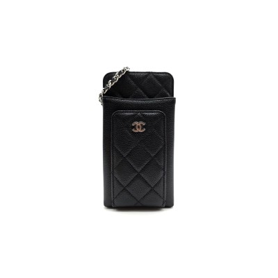 CHANEL CAVIAR QUILTED CC PHONE HOLDER BLACK (18*10*3cm) 